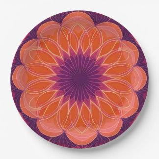 Orange Purple Kaleidoscope Paper Plate