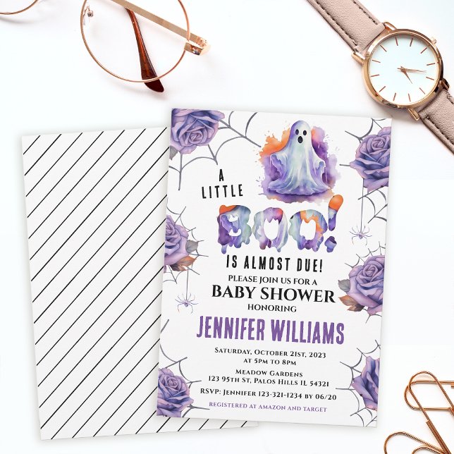 Orange purple little boo ghost baby shower invitation (Creator Uploaded)