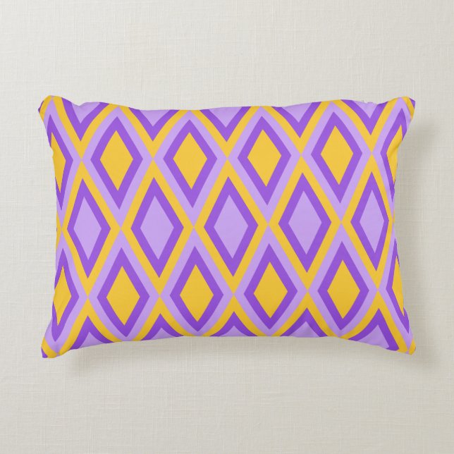 ORANGE & PURPLE MARDI GRAS DIAMOND PATTERNS ACCENT PILLOW (Front)