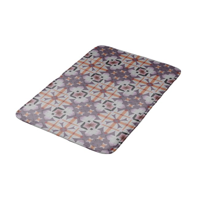 Orange Purple Native Tribal Mosaic Pattern Bath Mat (Angled)