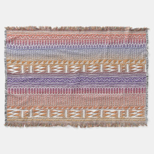 Orange Purple Ombre Geo Aztec Tribal Print Pattern Throw Blanket