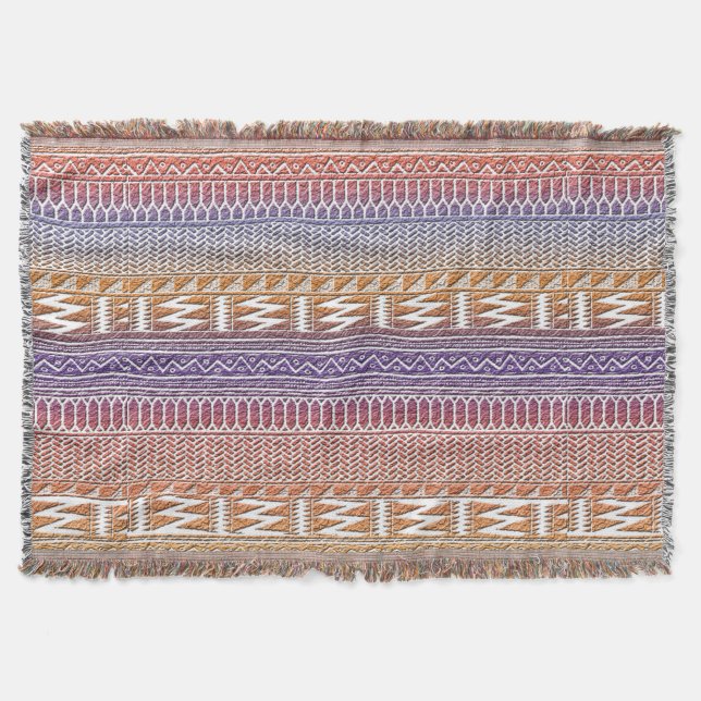Orange Purple Ombre Geo Aztec Tribal Print Pattern Throw Blanket (Front)