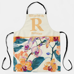 Orange purple orchid flowers personalized  apron