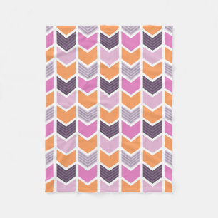 Orange Purple Pink Geometric Chevron Pattern Fleece Blanket