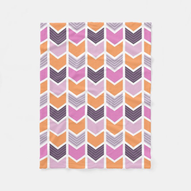 Orange Purple Pink Geometric Chevron Pattern Fleece Blanket (Front)