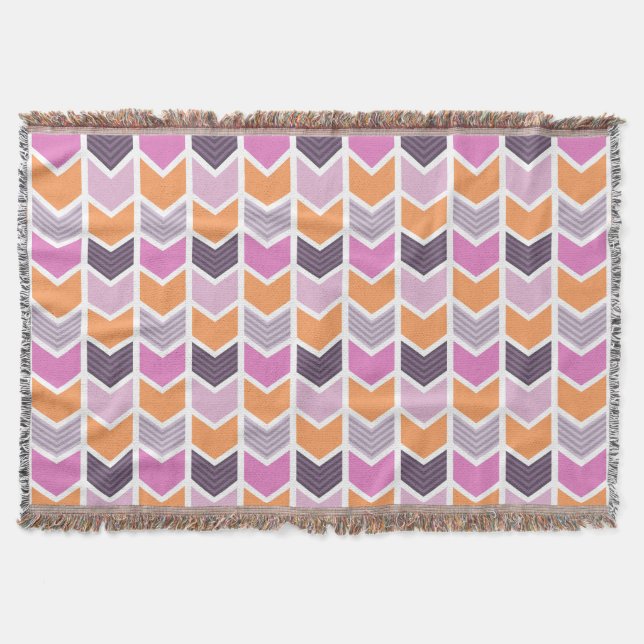 Orange Purple Pink Geometric Chevron Pattern Throw Blanket (Front)
