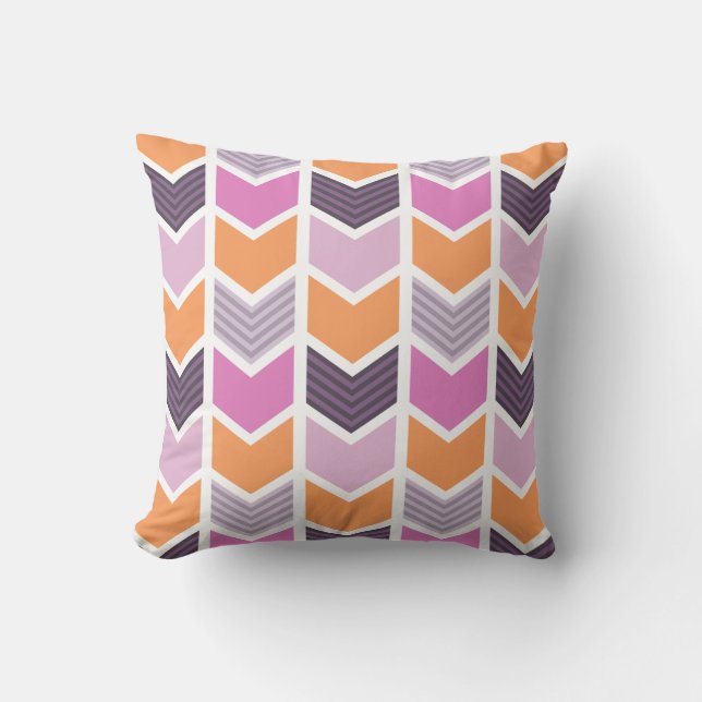Orange Purple Pink Geometric Chevron Pattern Throw Pillow (Front)