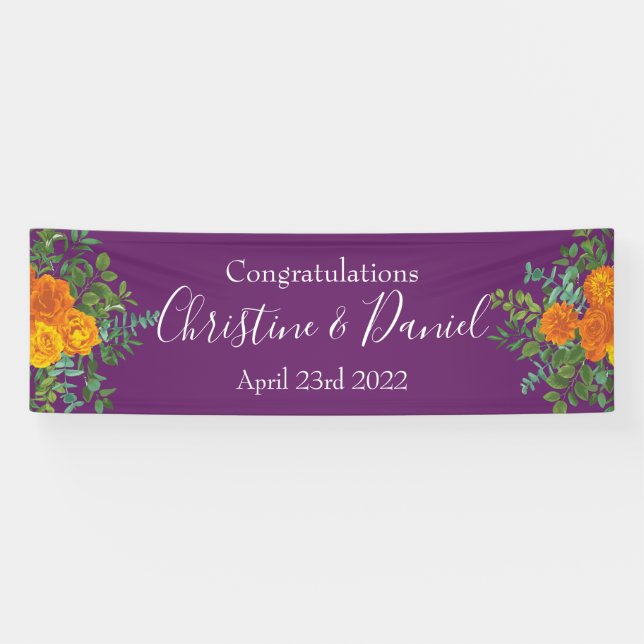 Orange & Purple Plum Peony & Rose Floral Wedding Banner (Horizontal)