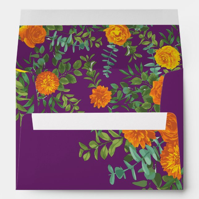 Orange & Purple Plum Peony & Rose Floral Wedding Envelope (Back (Bottom))
