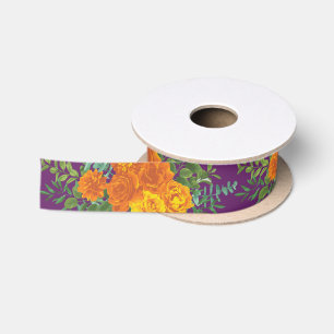 Orange & Purple Plum Peony & Rose Floral Wedding Satin Ribbon