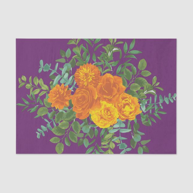 Orange & Purple Plum Peony & Rose Floral Wedding Tissue Paper (Front)