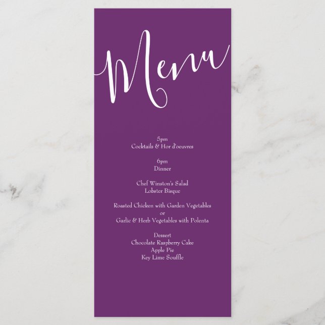 Orange & Purple Plum Peony & Rose Wedding Menu (Front)