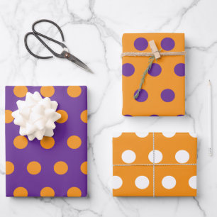 Orange Purple Polka Dot Circles Geometric Pattern Wrapping Paper Sheet