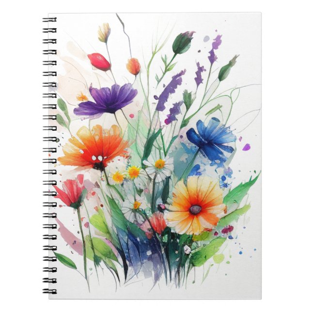 Orange Purple Red Blue Watercolor Flowers Journal (Front)