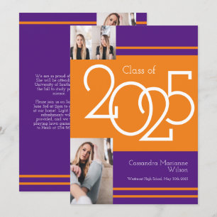 Orange Purple School Colour Graduation Announcemen Invitation