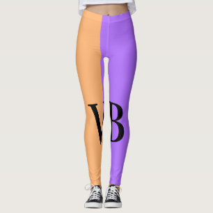 Orange purple solid add name letter monogram text leggings