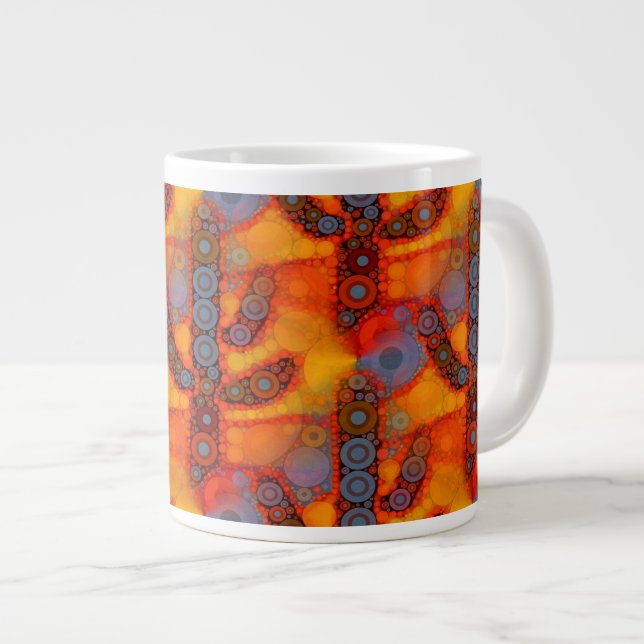 Orange Purple Southwestern Saguaro Cactus Mosaic Large Coffee Mug (Front Right)