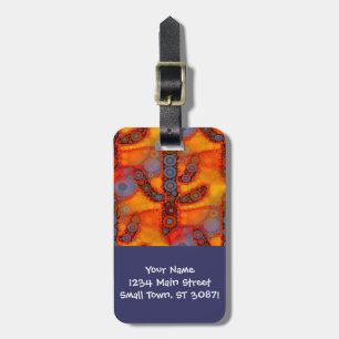 Orange Purple Southwestern Saguaro Cactus Mosaic Luggage Tag