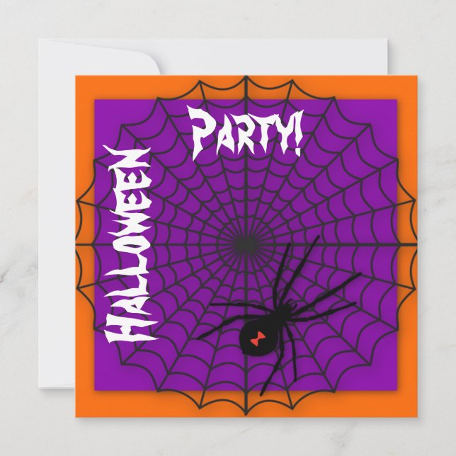 Orange & Purple Spider Web Halloween Invitations (Front)