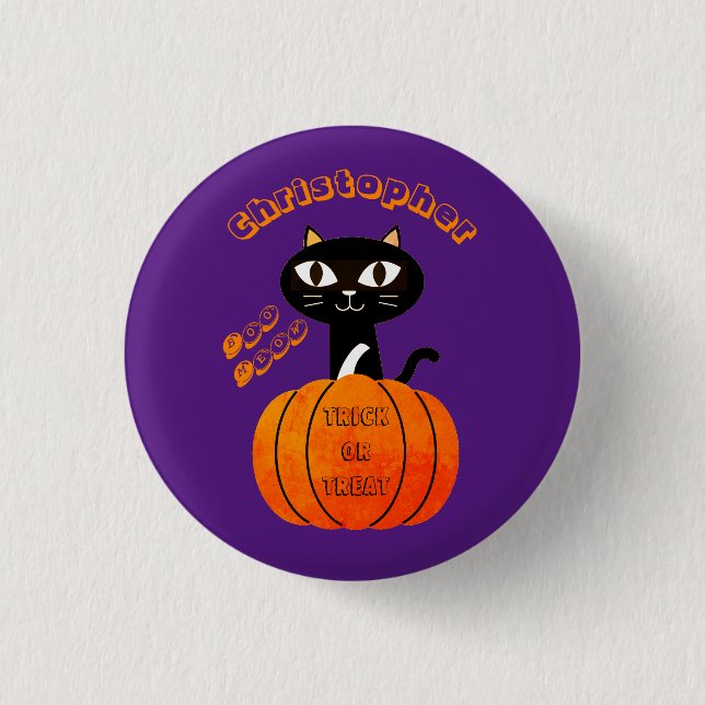 Orange Purple Spooky Cat Pumpkin Party Halloween 1 Inch Round Button (Front)