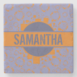 Orange Purple Squares Circles Pattern Your Name On Stone Coaster