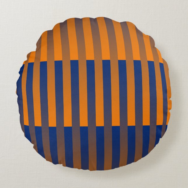 Orange Purple Striped Pattern Round Pillow (Front)