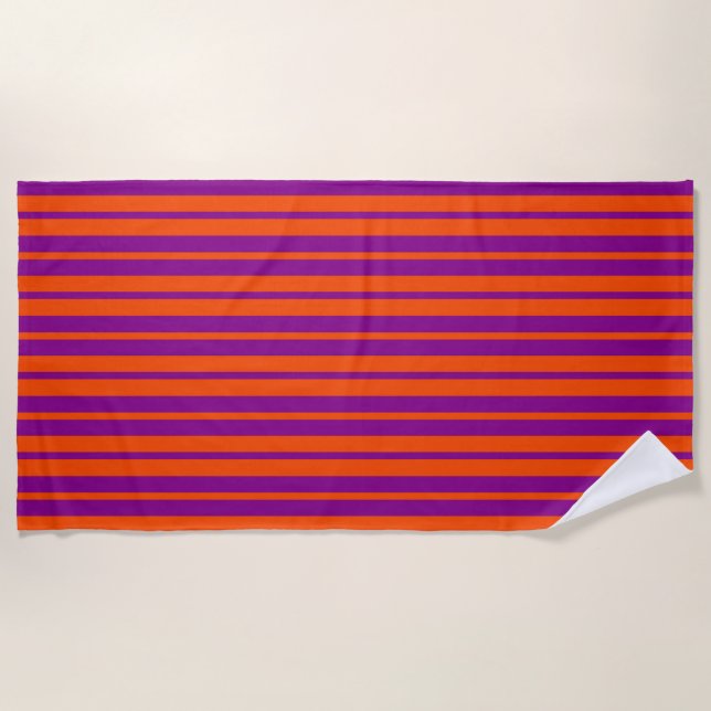 Orange Purple Stylish Stripes Pattern Design  Beach Towel (Front)