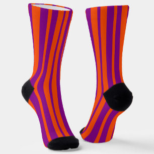 Orange Purple Stylish Stripes Pattern Design Socks