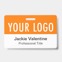 Orange PVC Name Badge Horizontal Logo Work ID Tag
