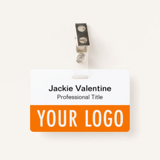 Orange PVC Name Badge with Clip Lanyard or Reel