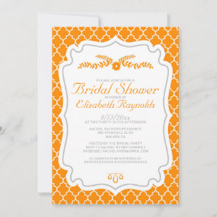 Orange Quatrefoil Bridal Shower Invitations