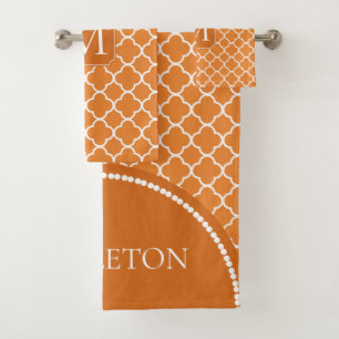 Orange Quatrefoil - Monogram Bath Towel Set