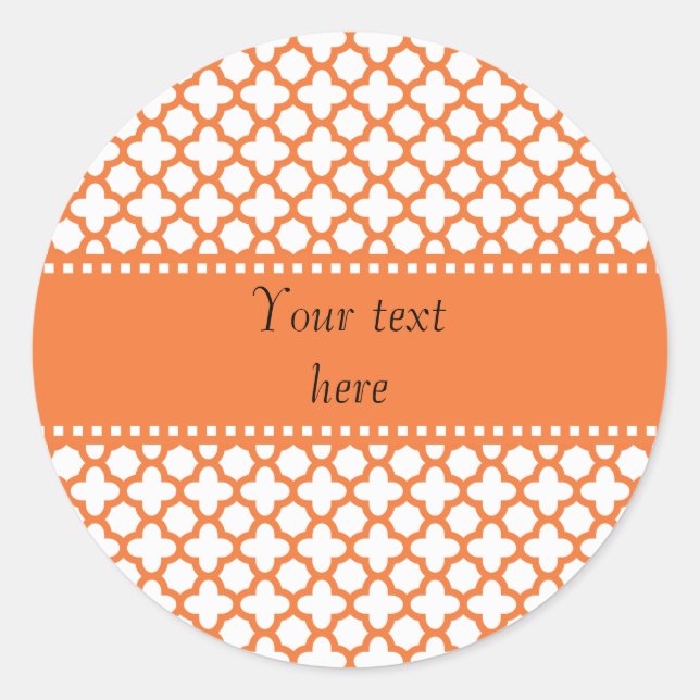 Orange Quatrefoil Pattern Classic Round Sticker (Front)