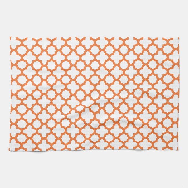 Orange Quatrefoil Pattern Kitchen Towel (Horizontal)