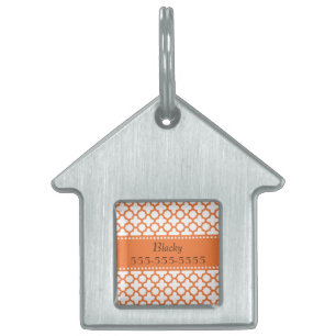 Orange Quatrefoil Pattern Pet Tag