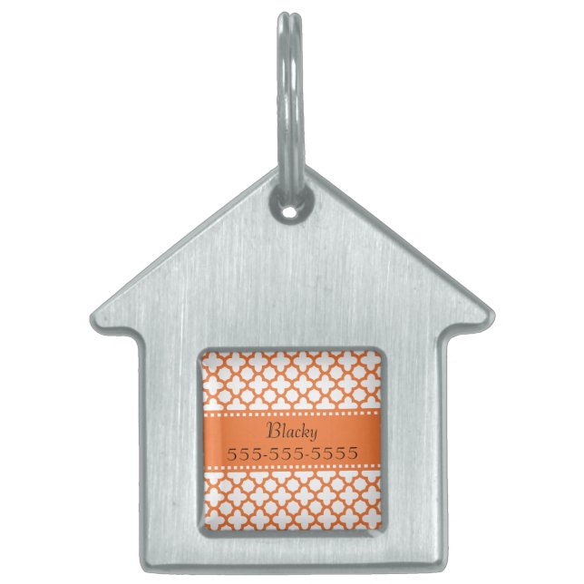 Orange Quatrefoil Pattern Pet Tag (Front)