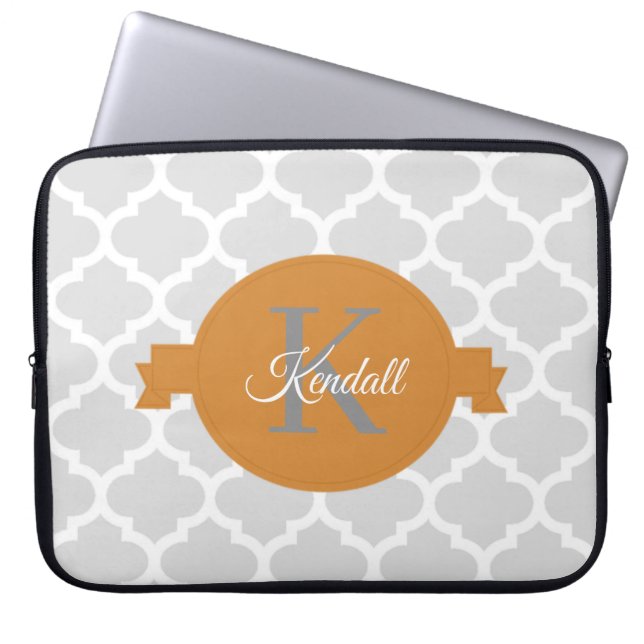 Orange Quatrefoil Personalized Laptop Sleeve (Front)