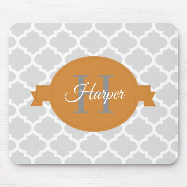 Orange Quatrefoil Personalized Mouse Pad (Front)
