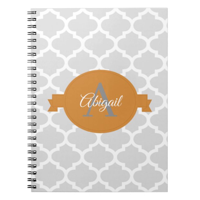 Orange Quatrefoil Personalized Notebook (Front)