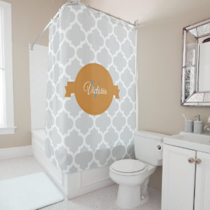 Orange Quatrefoil Personalized Shower Curtain