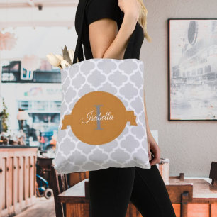 Orange Quatrefoil Personalized Tote Bag