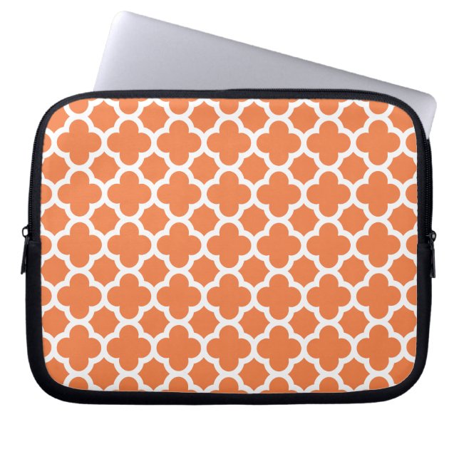 Orange Quatrefoil Trellis Pattern Laptop Sleeve (Front)