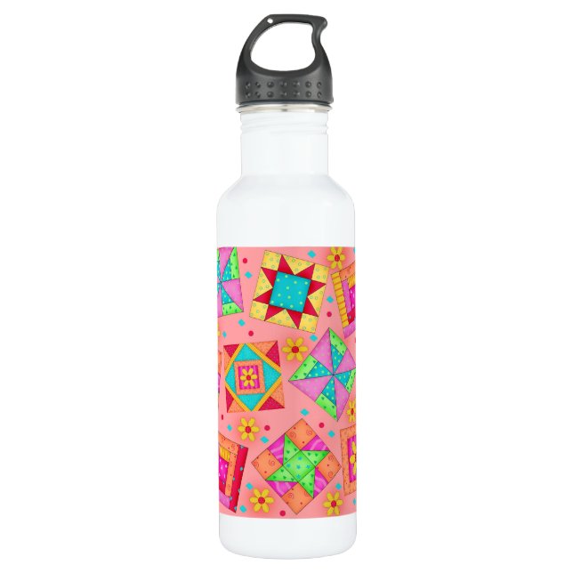 Orange Quilt Block Art 710 Ml Water Bottle (Front)