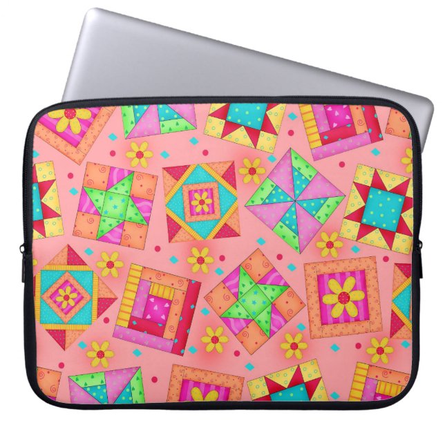 Orange Quilt Block Art Laptop Sleeve (Front)
