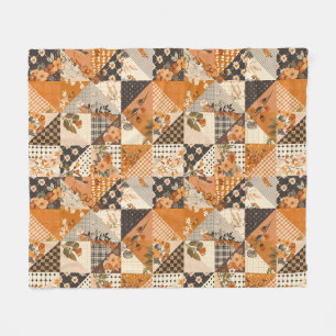 Orange Quilt Patchwork Gingham Cottagecore Floral Fleece Blanket