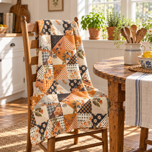 Orange Quilt Patchwork Gingham Cottagecore Floral Fleece Blanket
