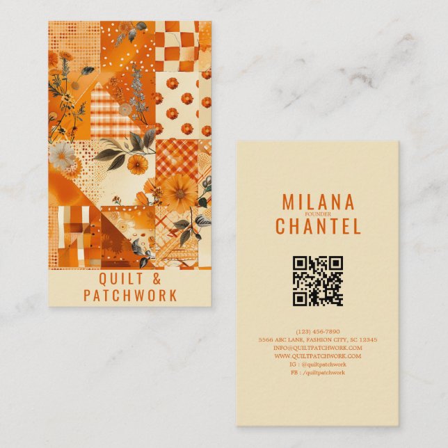Orange Quilt Patchwork Handmade Clothing  Business Card (Front/Back)