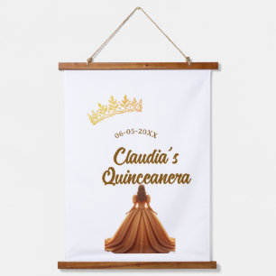Orange quinceanera princess crown birthday name da hanging tapestry