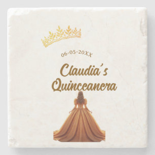 Orange quinceanera princess crown birthday name da stone coaster