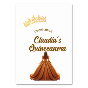 Orange quinceanera princess crown birthday name da table number
